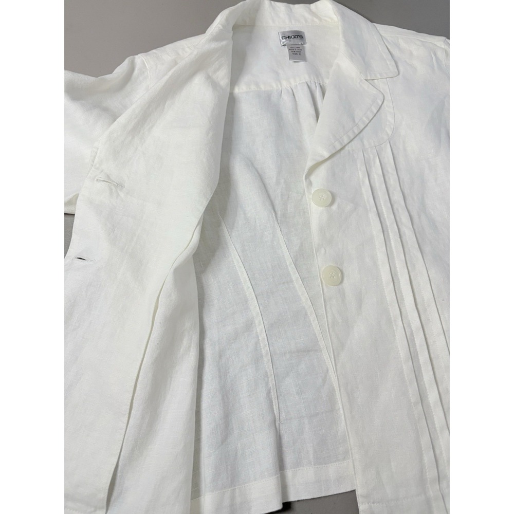 Chicos 100% Linen Blazer Women's Size 2 (Sz Large) Coastal Grandmother White - Picture 9 of 11